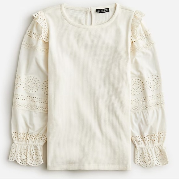 J. Crew Tops - NWT J Crew Ruffle-trim eyelet top in vintage rib